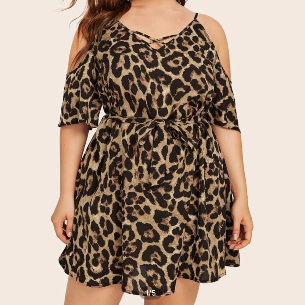 Plus size 3XL SHIEN leopard cold shoulder dress!!